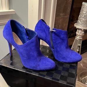 Saks Fifth Avenue “Brinda” Crystal Blue Kidsuede Bootie, Size 7 1/2